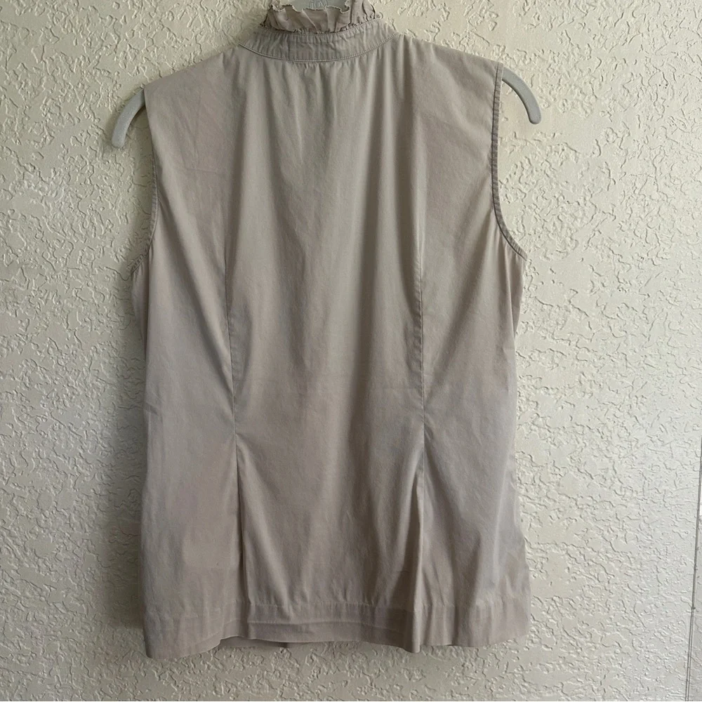Tory Burch Light Tan Beige‎ Size 2 Ruffle Neck Sleeveless Blouse